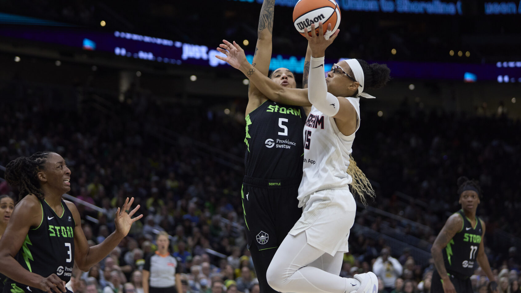 Allisha Gray drives to the hoop versus Seattle.