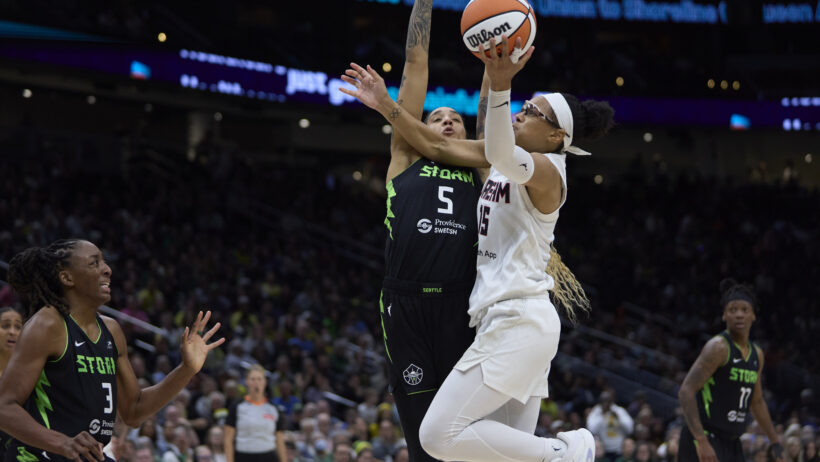 Allisha Gray drives to the hoop versus Seattle.