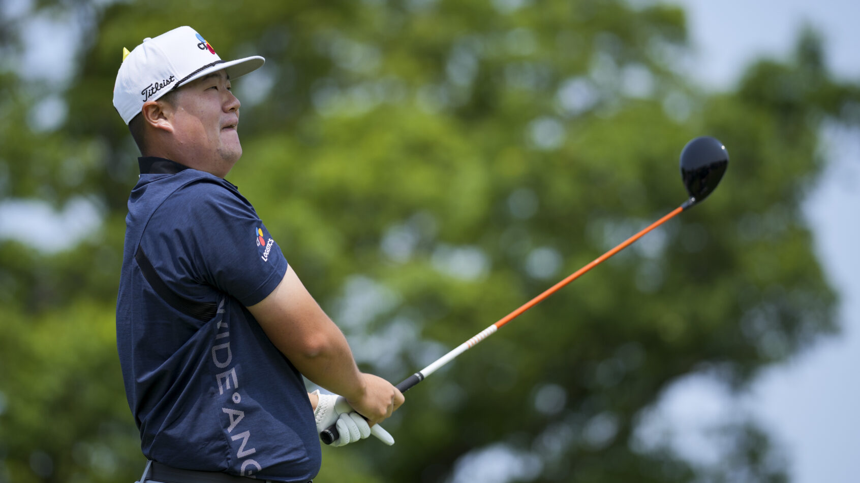 Sungjae Im watches a tee shot at the RBC Canadian Open.