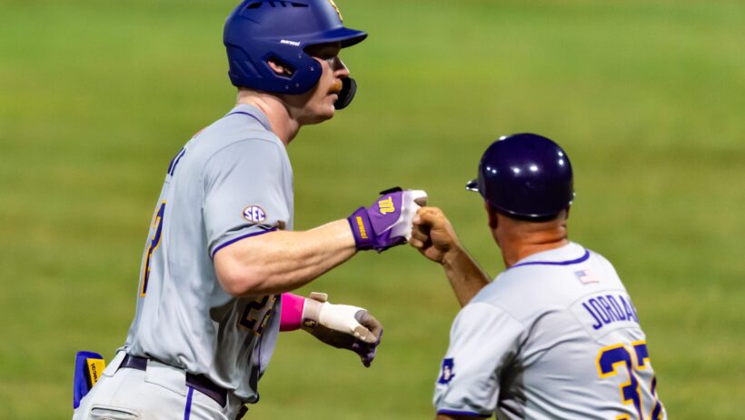 LSU's Jared Jones rounds the bases after hitting a home run