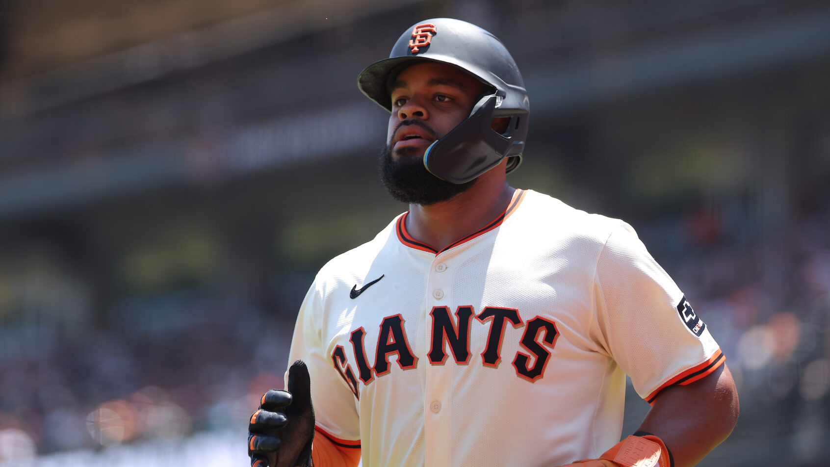 Heliot Ramos after scoring a run