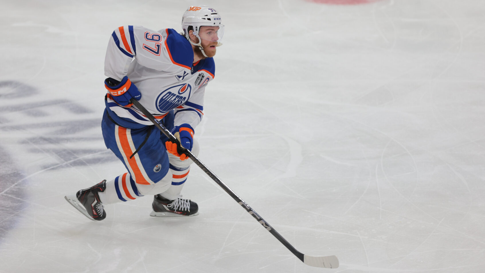 Edmonton Oilers center Connor McDavid skates with the puck