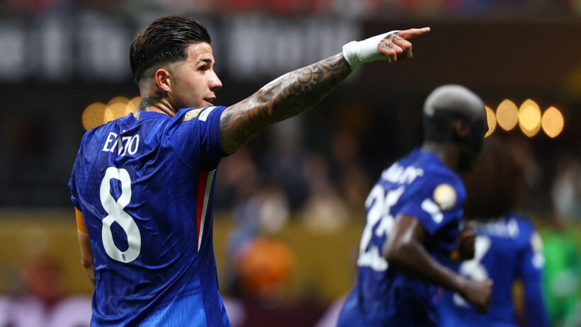Enzo Fernandez celebrates a goal at the FIFA Club World Cup.