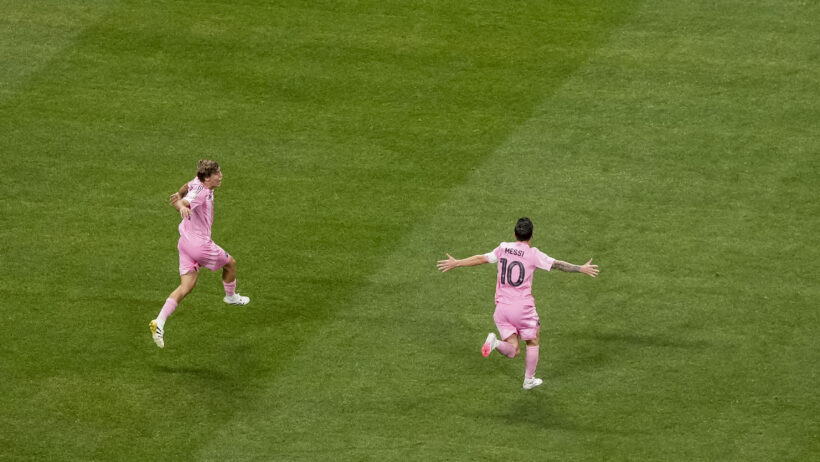 Inter Miami CF forward Lionel Messi celebrating a goal
