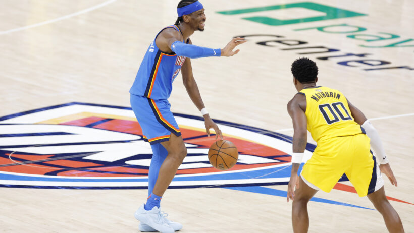 Oklahoma City Thunder guard Shai Gilgeous-Alexander directing the offense