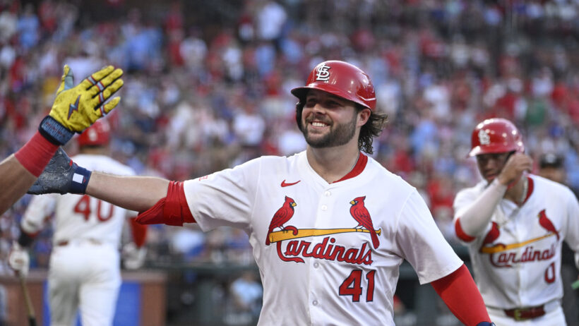 Alec Burleson after hitting a home run vs the Cubs