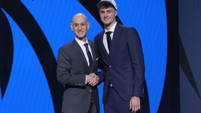 Cooper Flagg posing with NBA commissioner Adam Silver