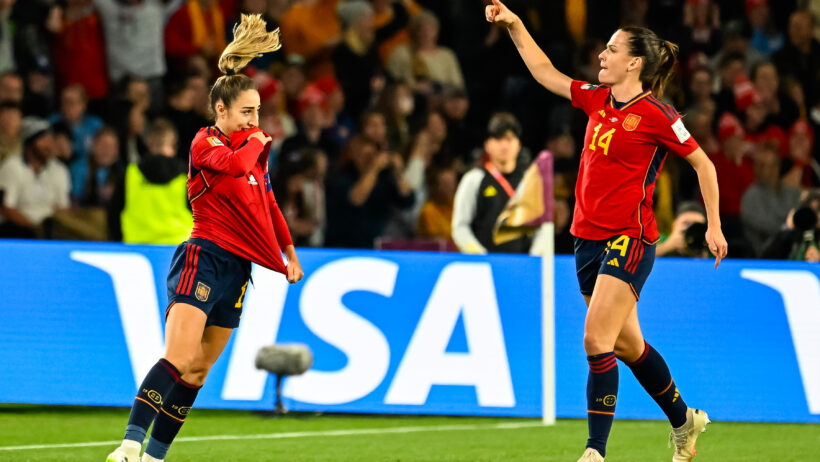 Spain women celebrating a goal