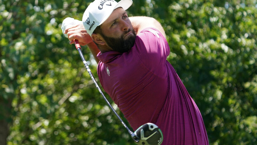 Jon Rahm hitting a shot during a LIV Golf tournament