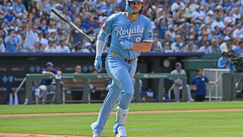 Vinnie Pasquantino celebrates after hitting a home run