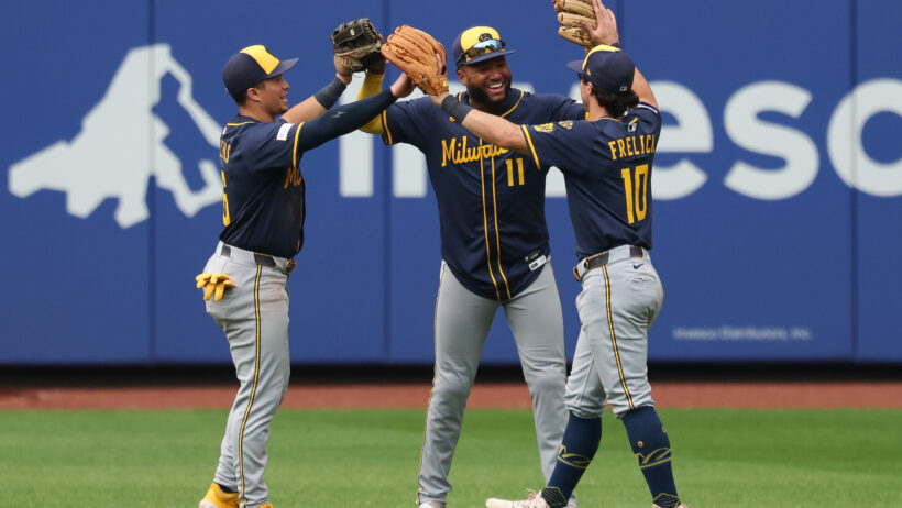 Milwaukee Brewers celebrate a victory.