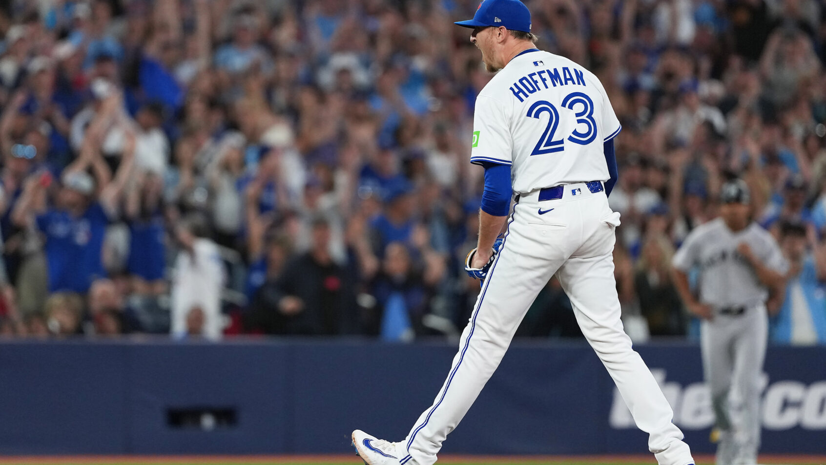 Toronto Blue Jays closer Jeff Hoffman celebrates a win over the New York Yankees