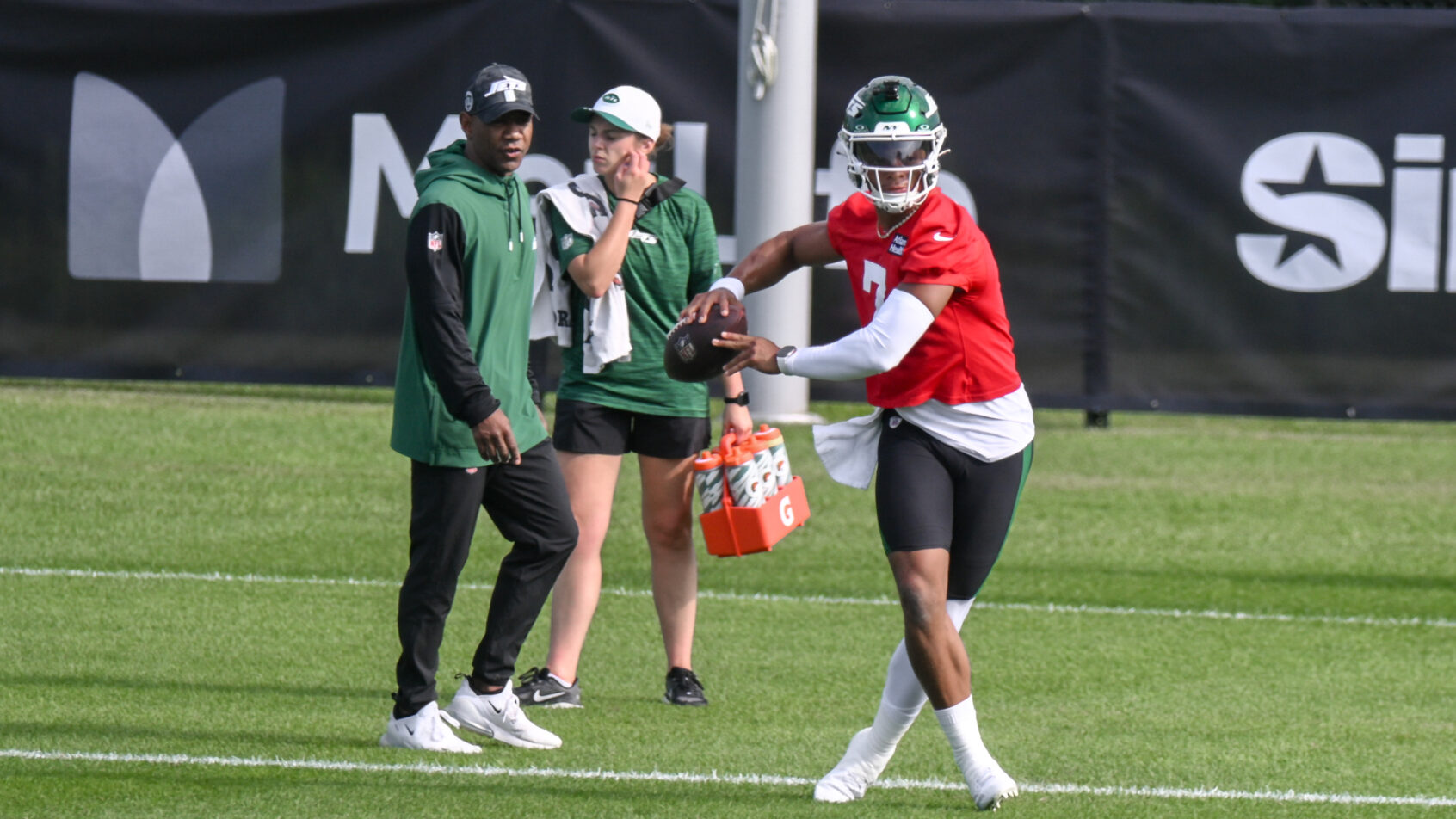 New York Jets quarterback Justin Fields during training camp