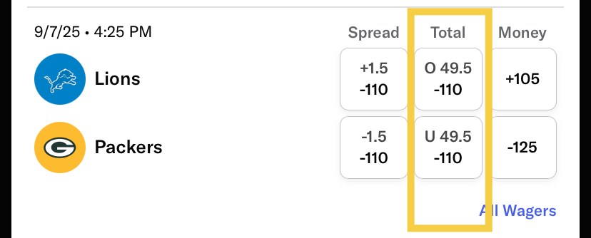 over under screenshot nfl odds