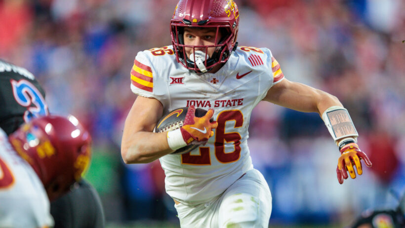 Iowa State Cyclones running back Carson Hansen runs the ball