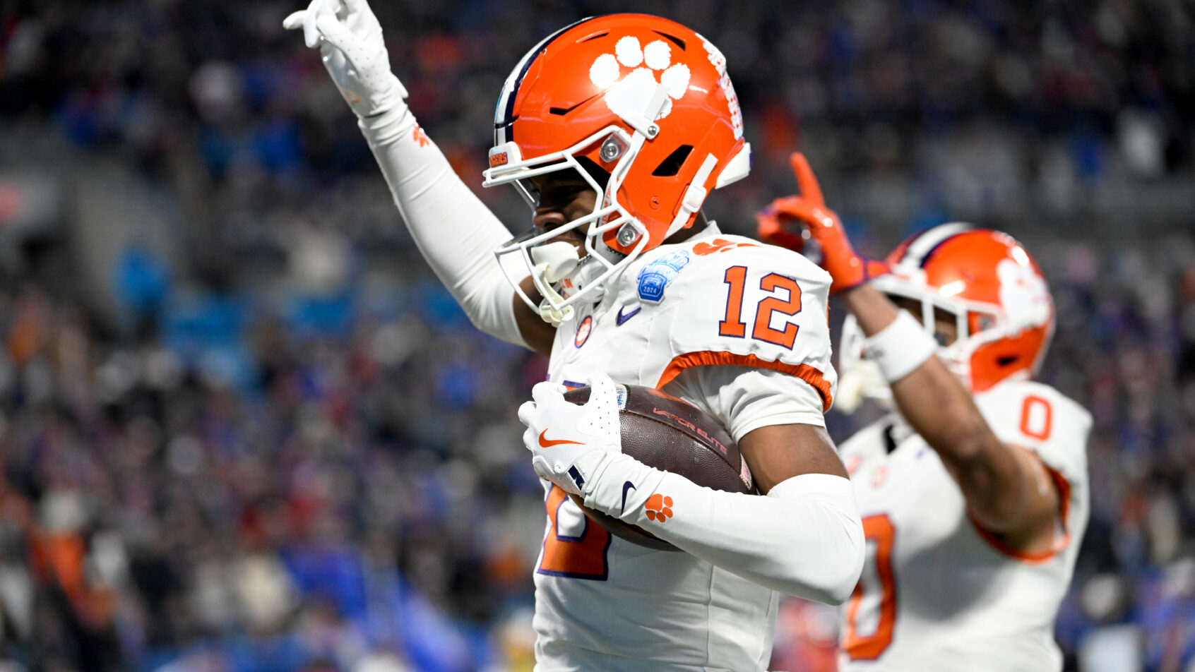Clemson Tigers wide receiver Bryant Wesco Jr. reacts after scoring