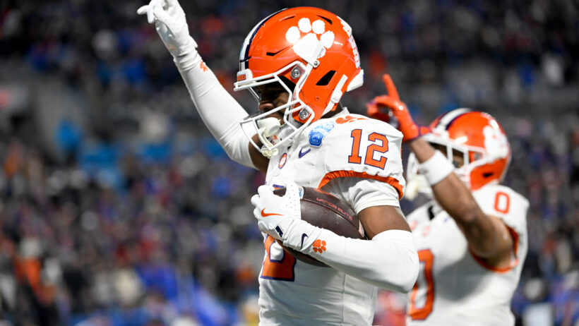 Clemson Tigers wide receiver Bryant Wesco Jr. reacts after scoring