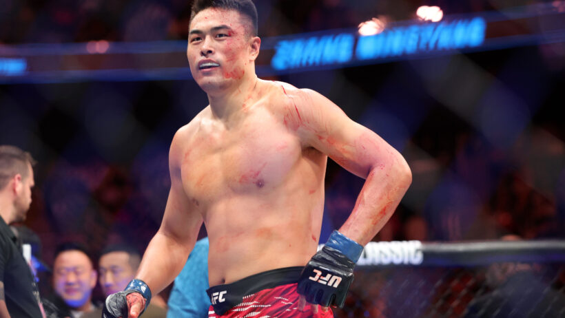Zhang Mingyang reacts after victory in UFC