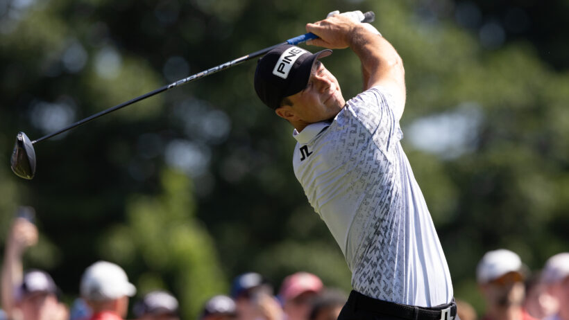 Viktor Hovland smacks a drive at the Travellers Championship.