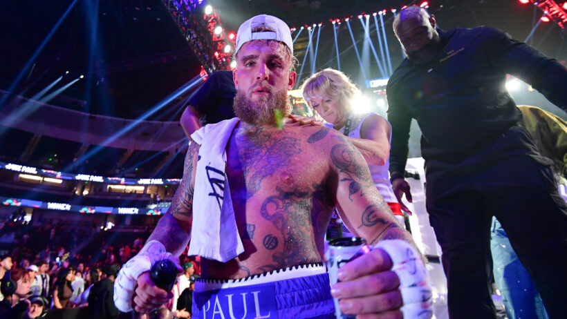 Jake Paul leaves the ring following his victory against Julio Cesar Chavez Jr. at Honda Center