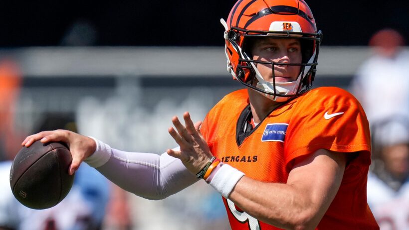 Joe Burrow fires a pass during training camp.
