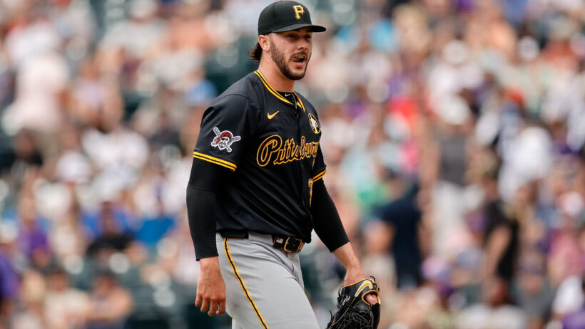 Pittsburgh Pirates starting pitcher Paul Skenes walking off the mound