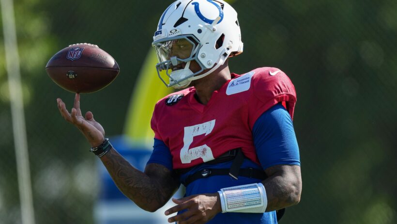 Indianapolis Colts quarterback Anthony Richardson Sr on the field at training camp