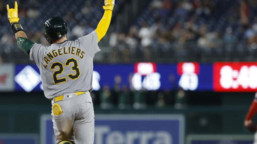 Shea Langeliers rounding the bases after hitting a home run
