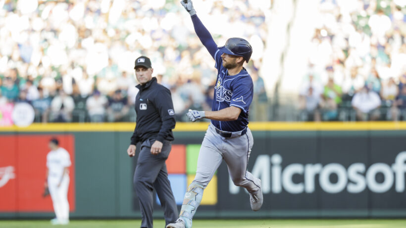 Brandon Lowe rounding the bases after hitting a home run
