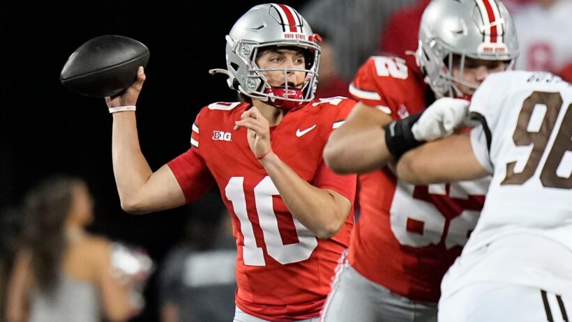 Ohio State Buckeyes quarterback Julian Sayin throws a pass