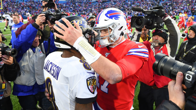 Josh Allen and Lamar Jackson hugging