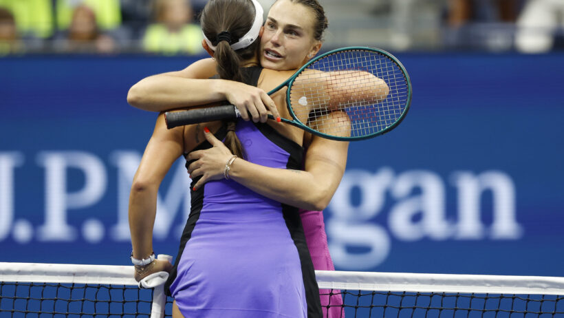 Jessica Pegula and Aryna Sabalenka hug after the US Open Final in 2024.