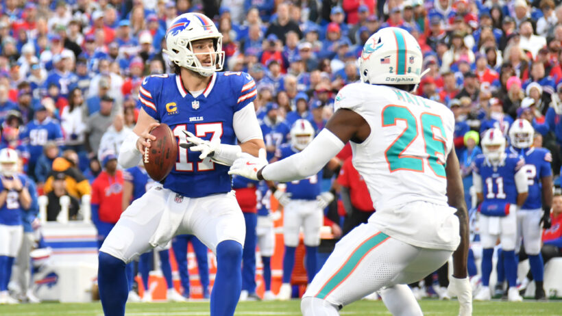 Buffalo Bills quarterback Josh Allen in the pocket against the Miami Dolphins