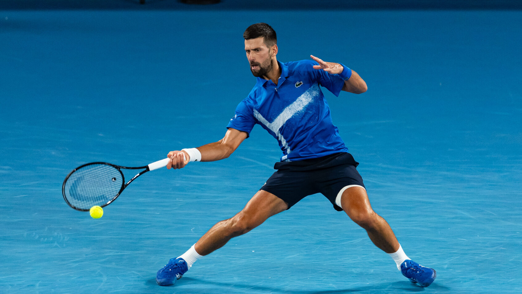 Novak Djokovic hitting a forehand