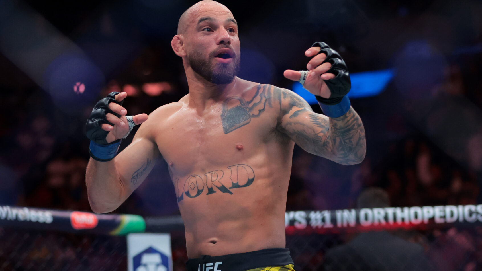 Jean Silva celebrates after defeating Bryce Mitchell