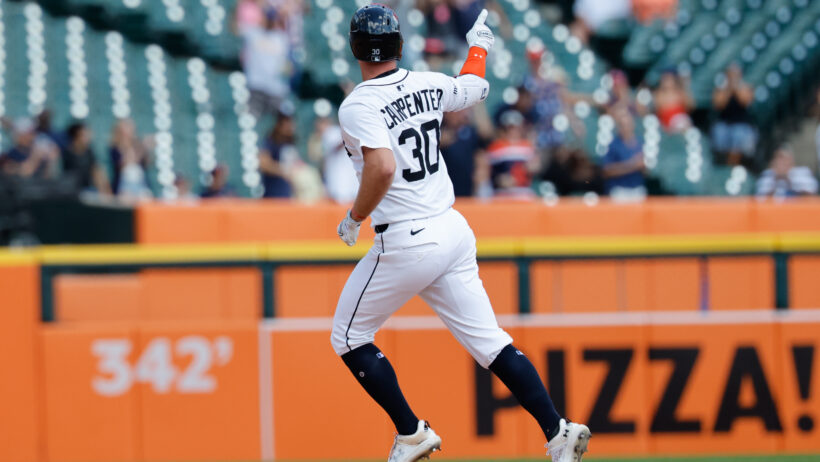 Kerry Carpenter rounding the bases after hitting a home run