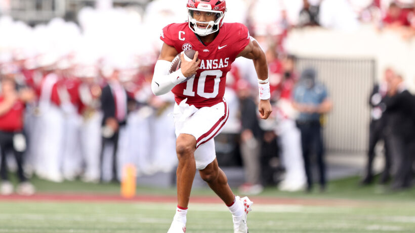 Taylen Green scrambles vs Arkansas State.