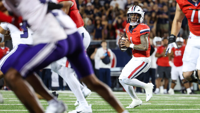 Arizona quarterback Noah Fifita looks to sling it.