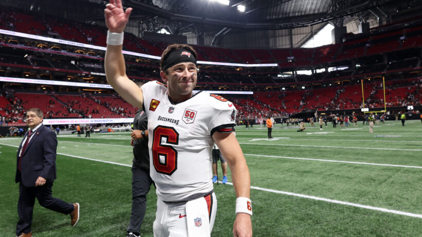 Baker Mayfield leaving the field after a win