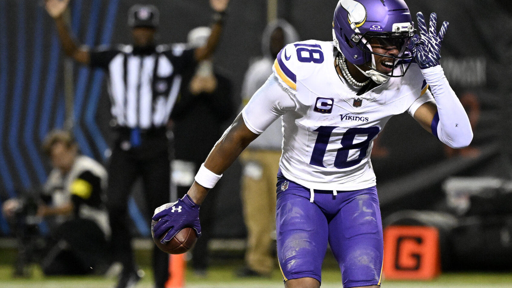 Minnesota Vikings wide receiver Justin Jefferson celebrating a TD