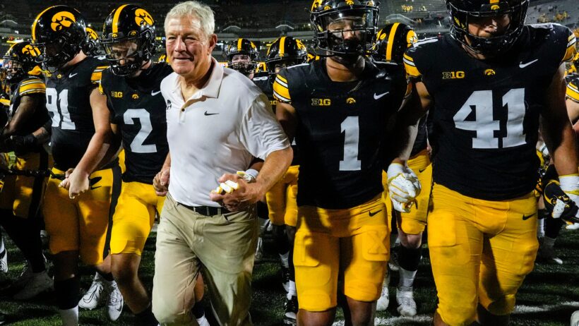 Kirk Ferentz leads his Hawkeyes team