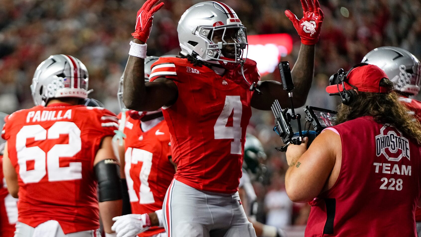 Ohio State Buckeyes wide receiver Jeremiah Smith celebrates a touchdown