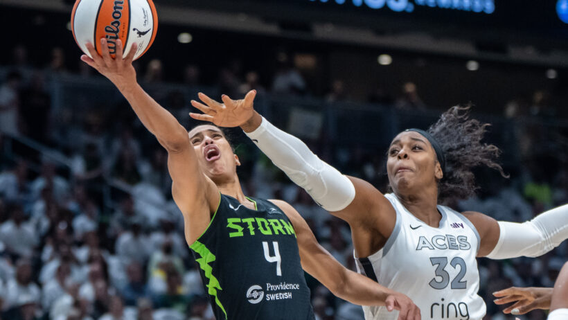 Seattle Storm guard Skylar Diggins goes for a lay-up against the Las Vegas Aces