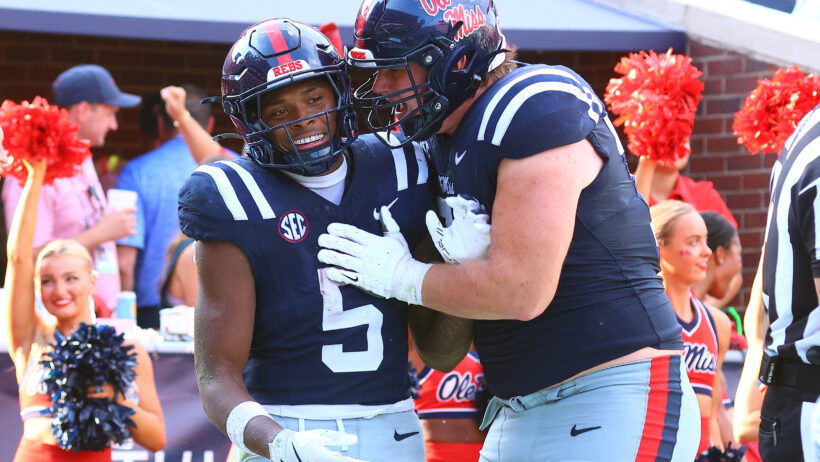 Ole Miss celebrates a touchdown versus Tulane.