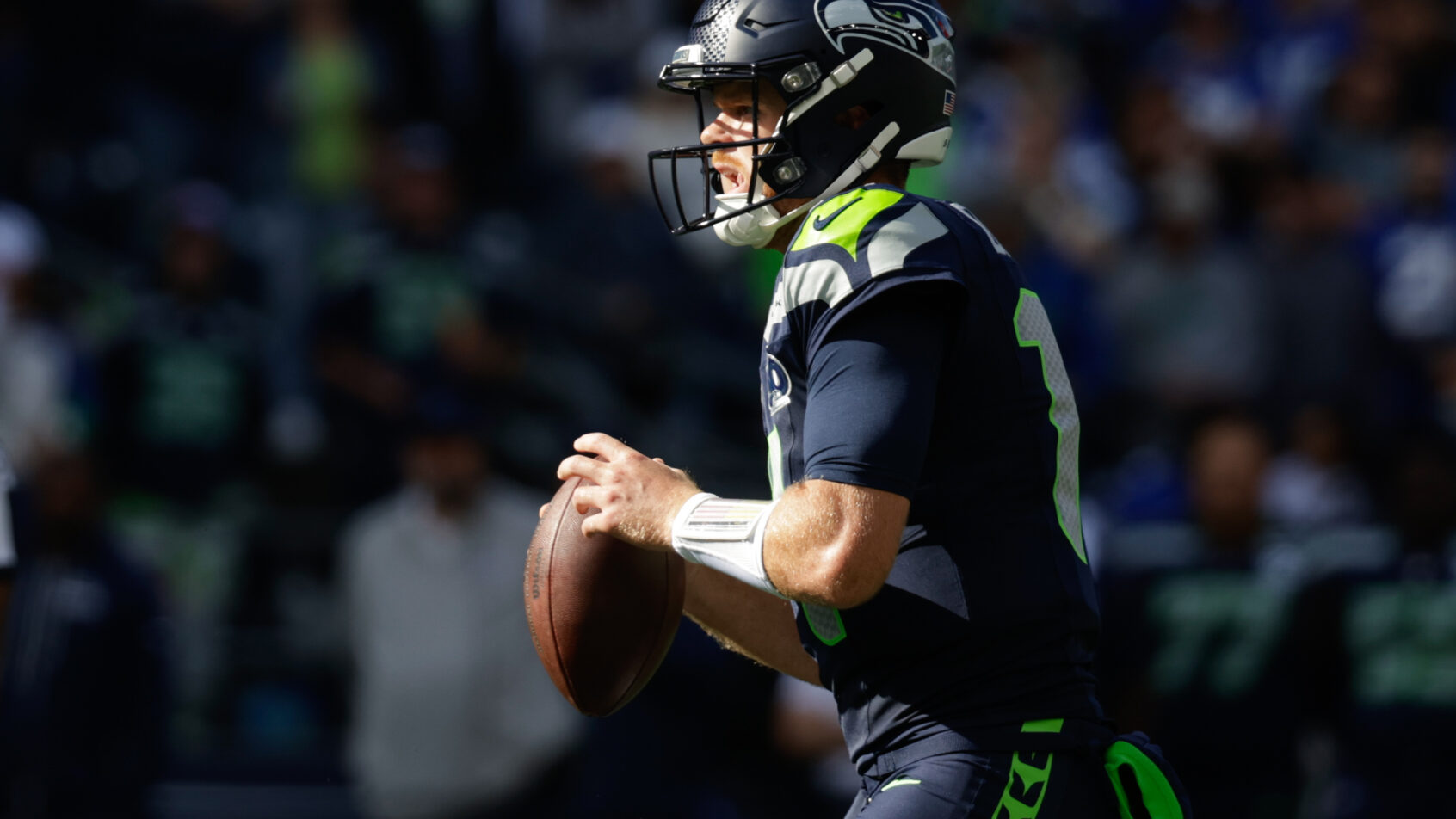 Sam Darnold drops back to pass