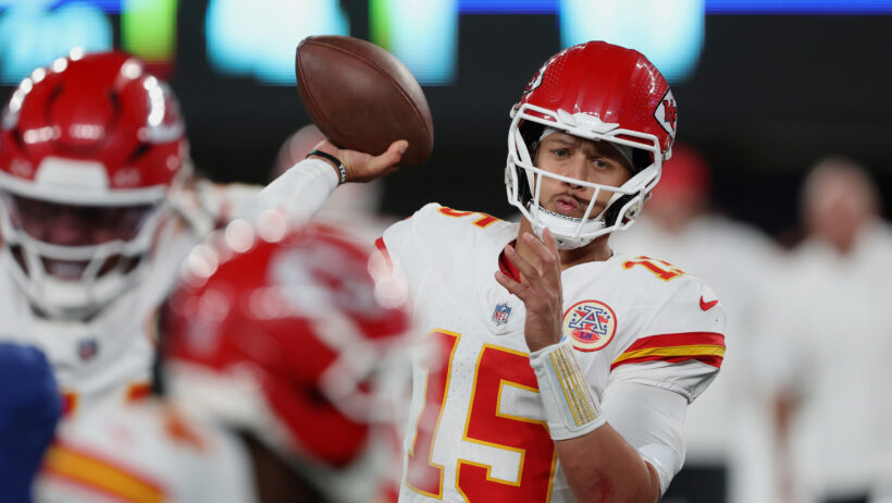 Kansas City Chiefs quarterback Patrick Mahomes throwing a pass
