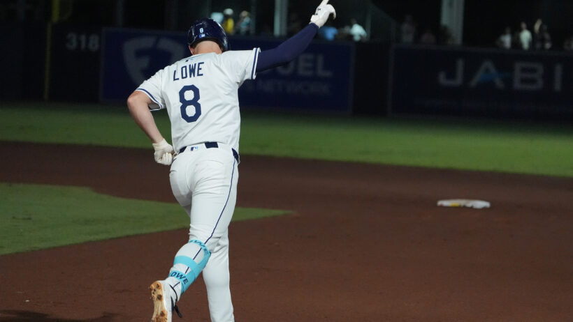 Brandon Lowe rounding the bases after hitting a home run