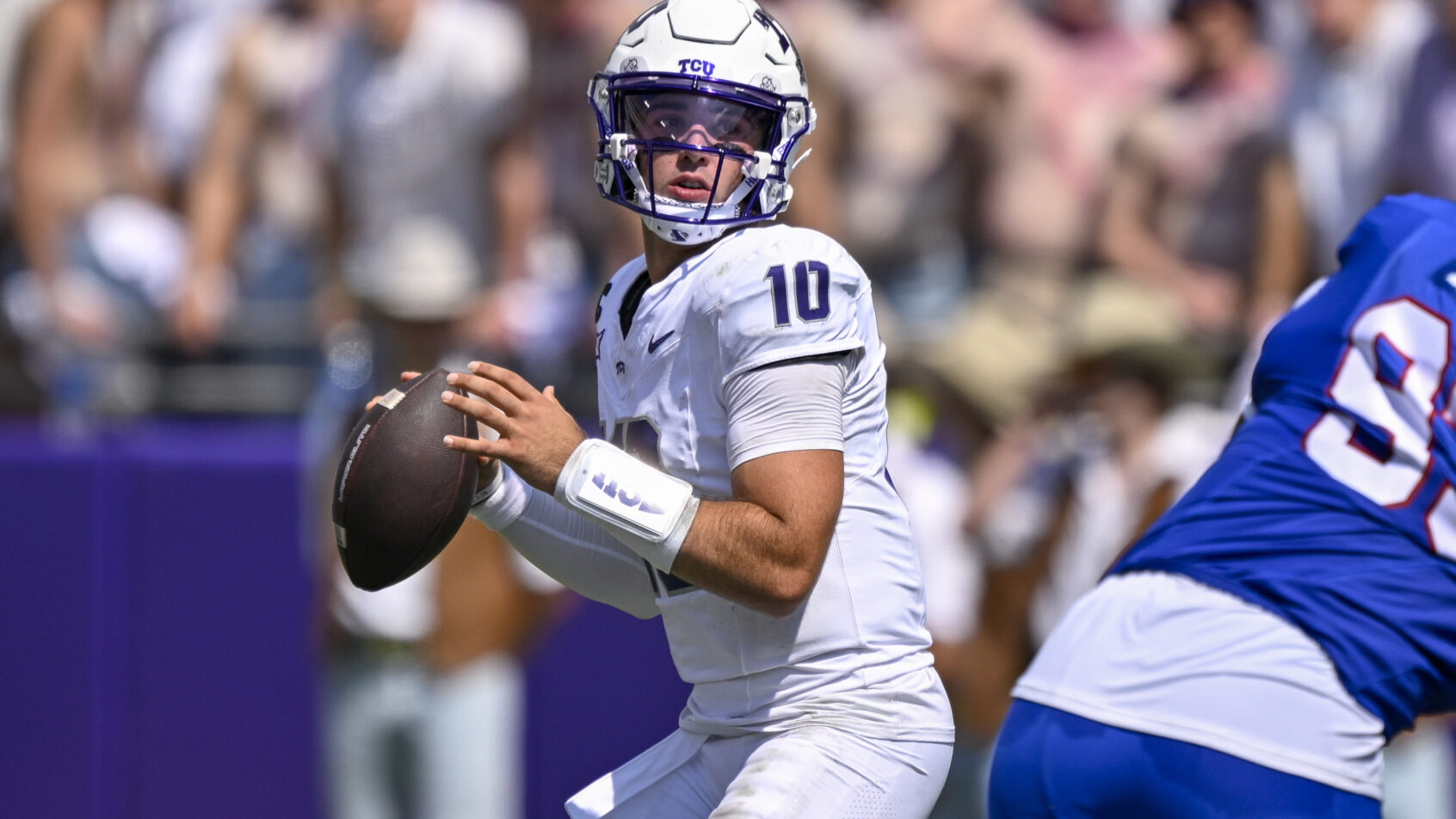 TCU Horned Frogs quarterback Josh Hoover (10) drops back to pass the ball
