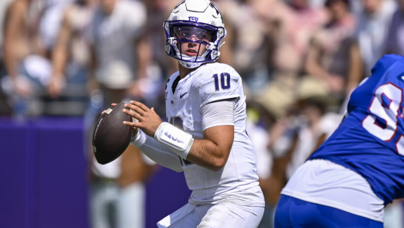 TCU Horned Frogs quarterback Josh Hoover (10) drops back to pass the ball