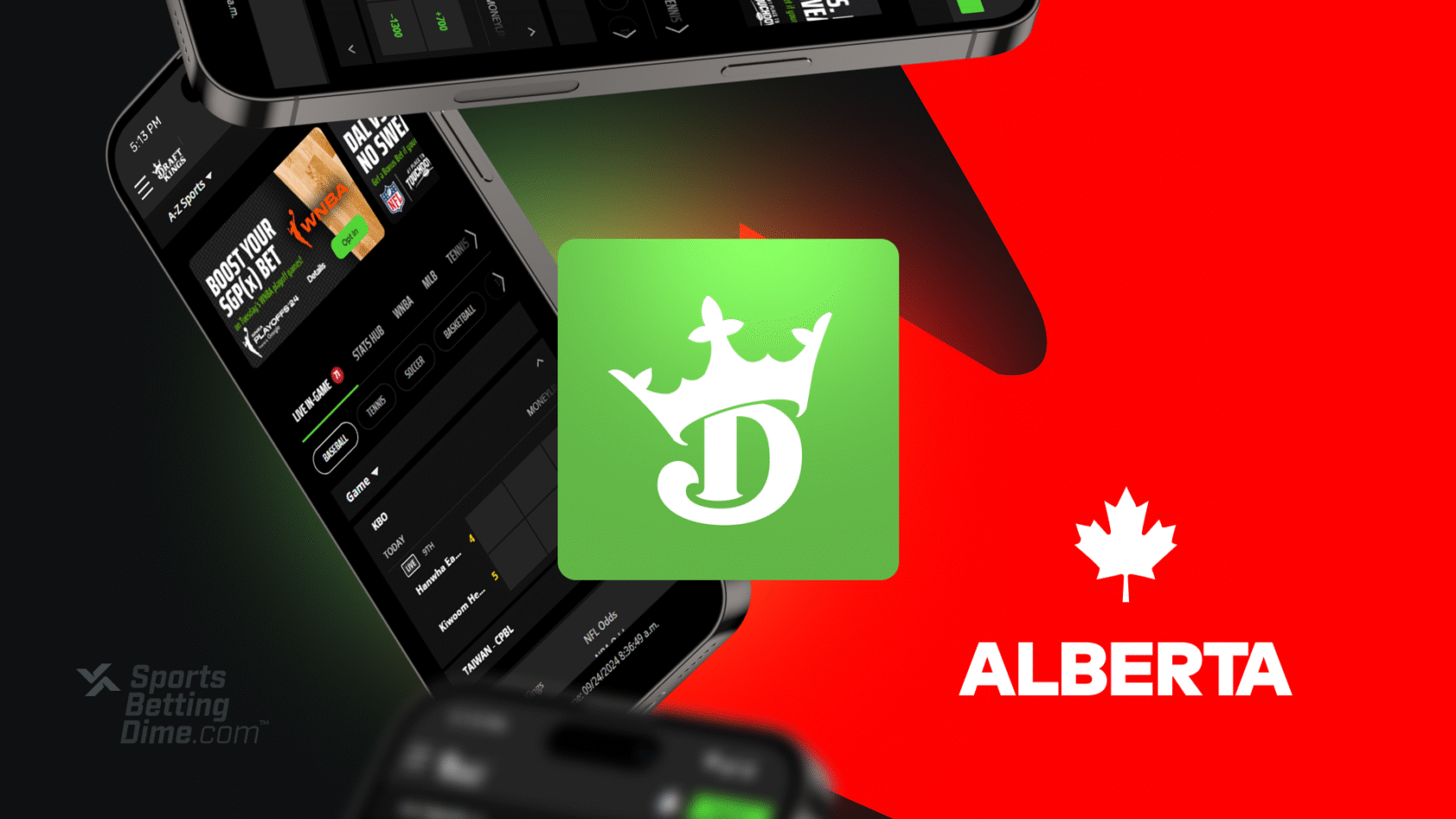 draftkings app icon with mobile app screenshots, alberta badged